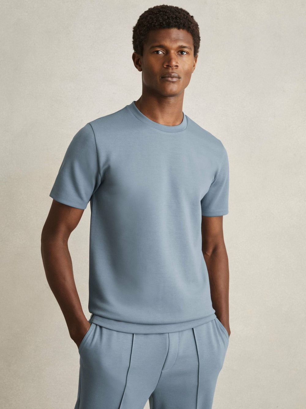 Reiss | Interlock Jersey Crew Neck T-Shirt in Airforce Blue