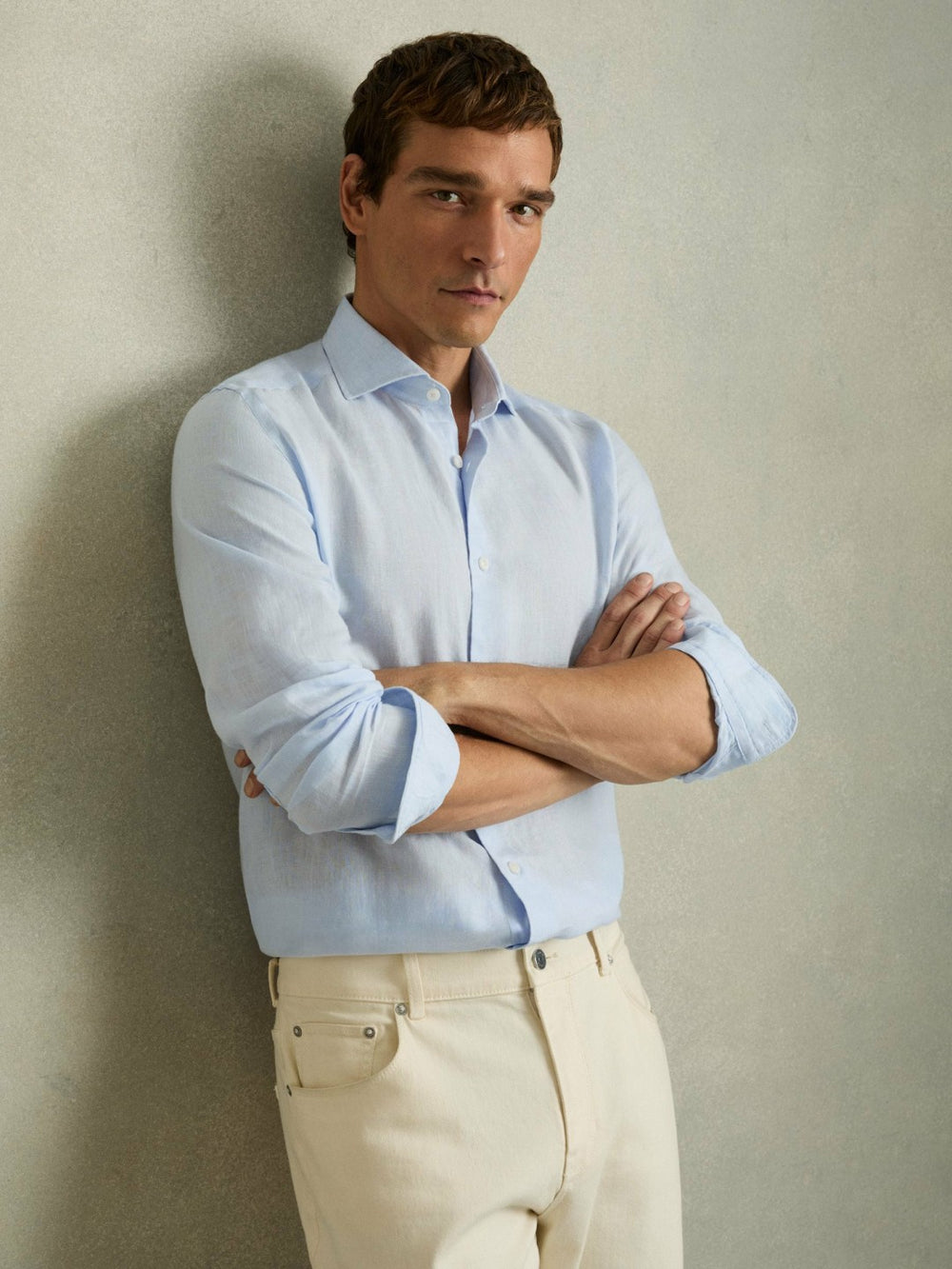 Reiss | Linen Button-Through Shirt in Pale Blue