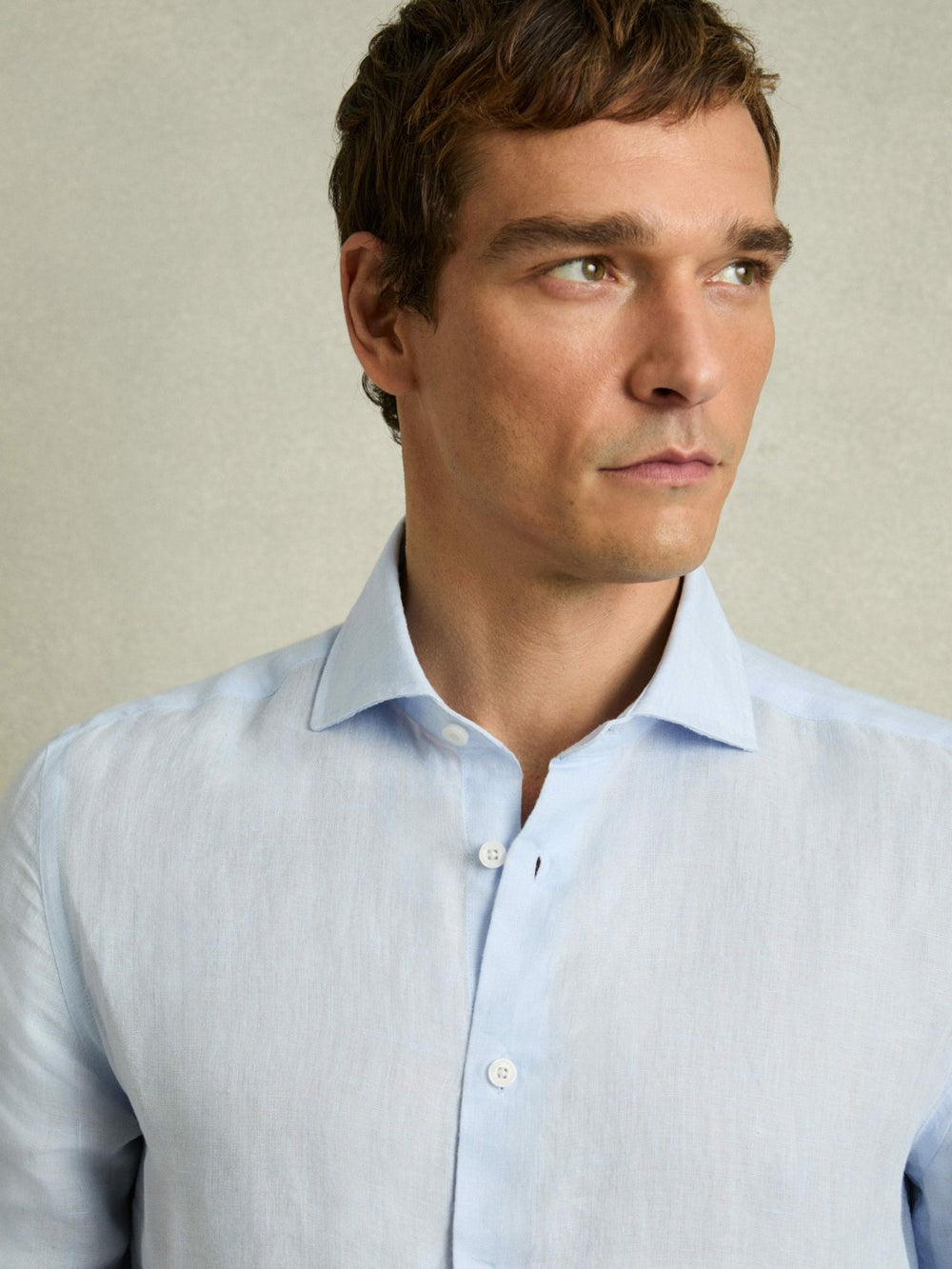 Reiss | Linen Button-Through Shirt in Pale Blue