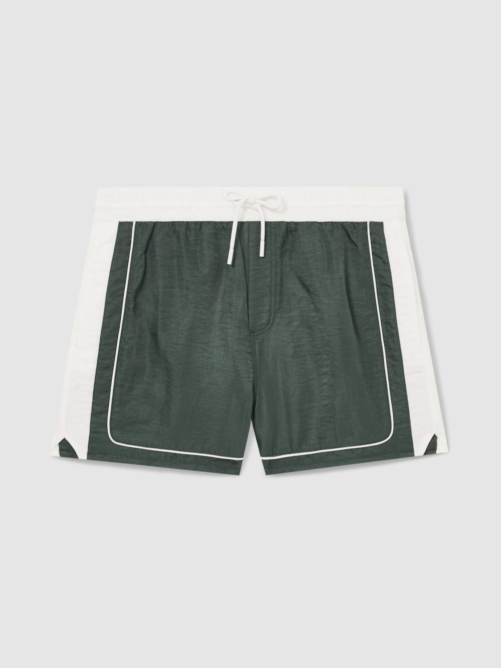 Reiss | Colour-Block Piped-Trim Swim Shorts in Dark Green/White