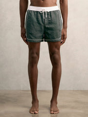 Reiss | Colour-Block Piped-Trim Swim Shorts in Dark Green/White