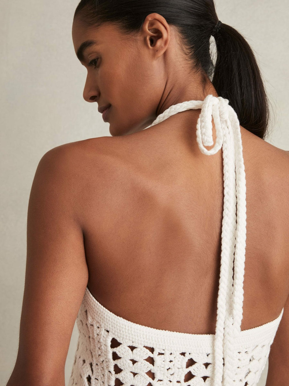 Reiss | Cotton Crochet Halterneck Vest Top in White