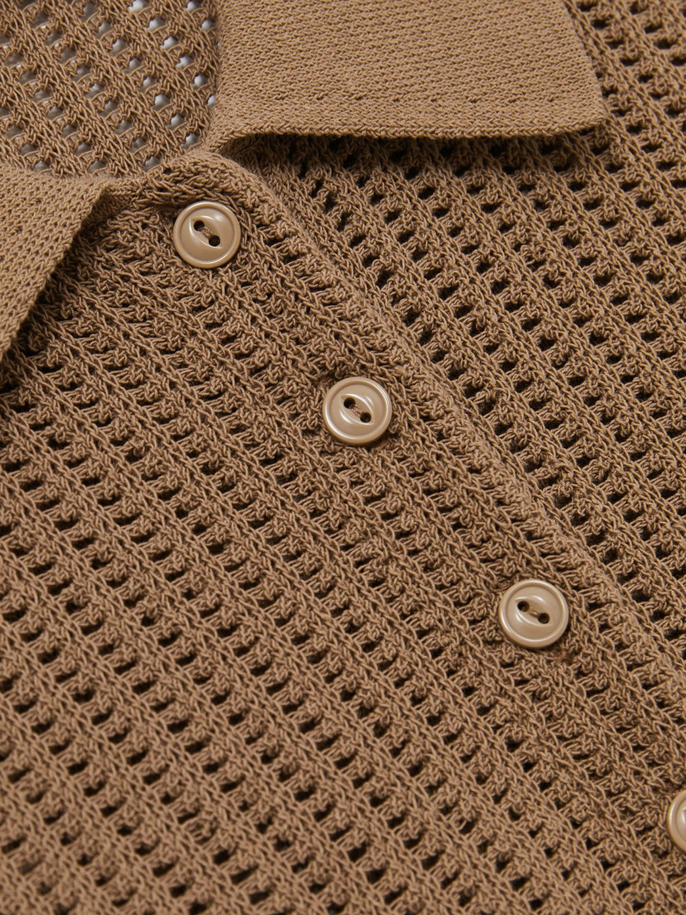 Reiss | Cotton-Blend Open-Knit Polo Shirt in Tan