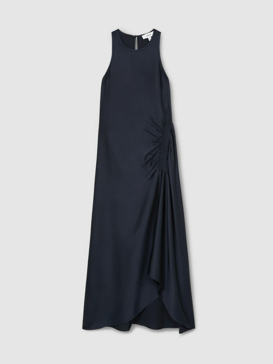 Reiss | Satin Shirred Midi Dress in Navy
