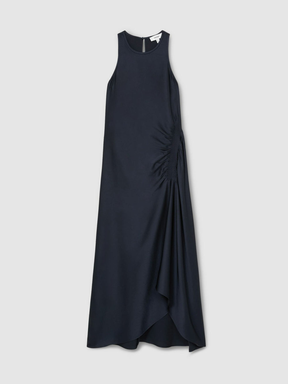 Reiss | Satin Shirred Midi Dress in Navy