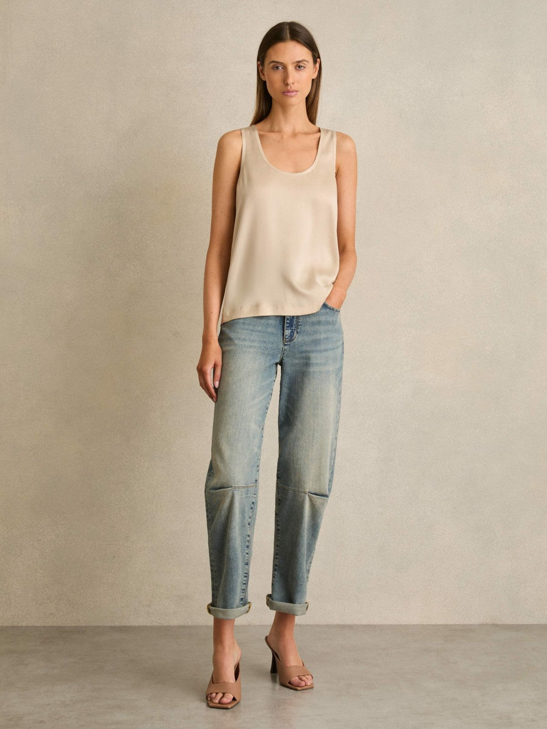 Reiss | Silk-Front Cami Top in Neutral