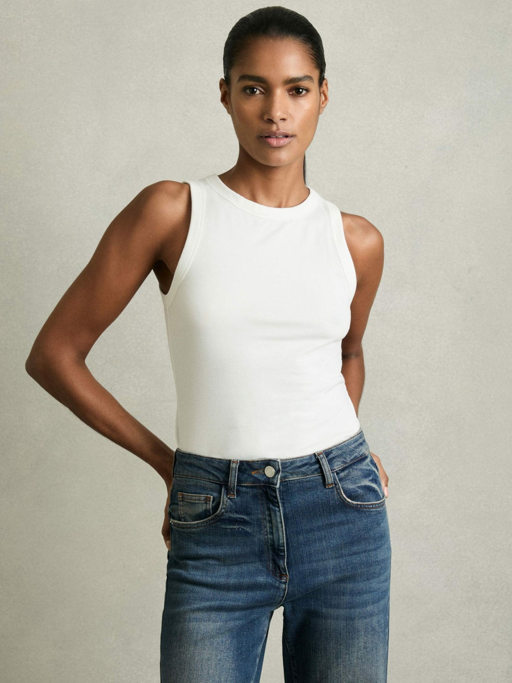 Reiss | Stretch-Cotton Racerback Vest in White