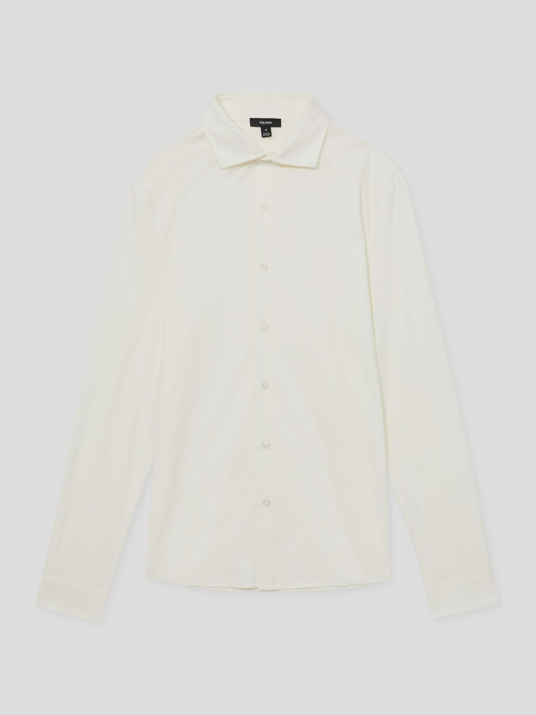 Reiss | Cotton-Jersey Button-Through Shirt in Ecru