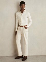 Reiss | Cotton-Jersey Button-Through Shirt in Ecru