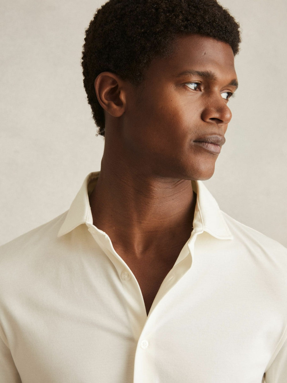 Reiss | Cotton-Jersey Button-Through Shirt in Ecru