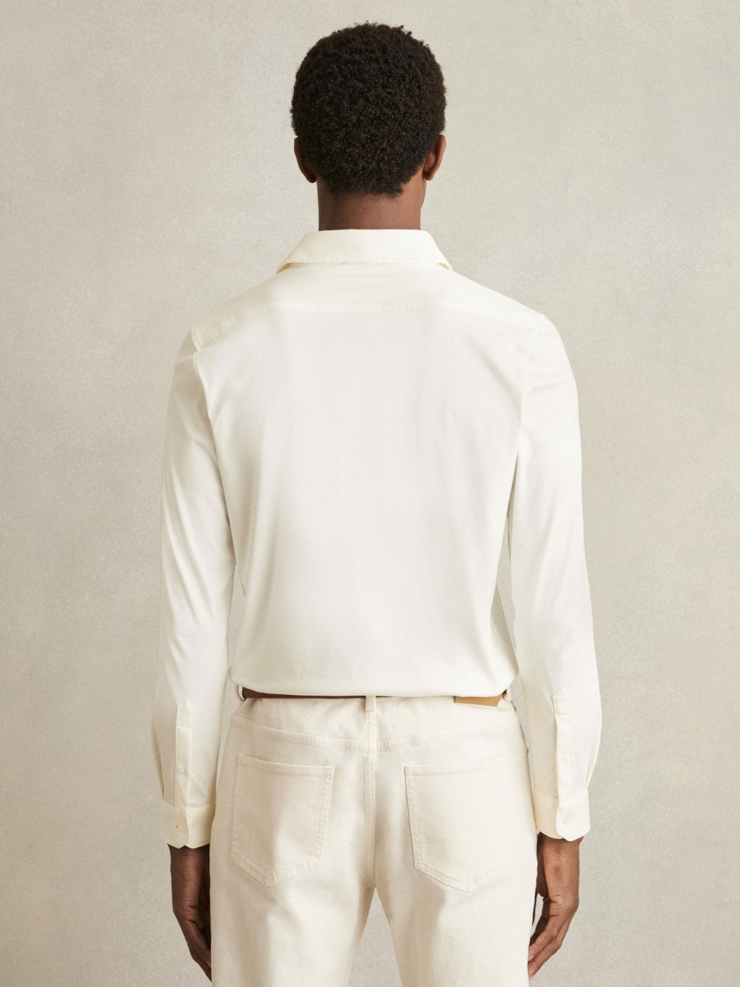 Reiss | Cotton-Jersey Button-Through Shirt in Ecru