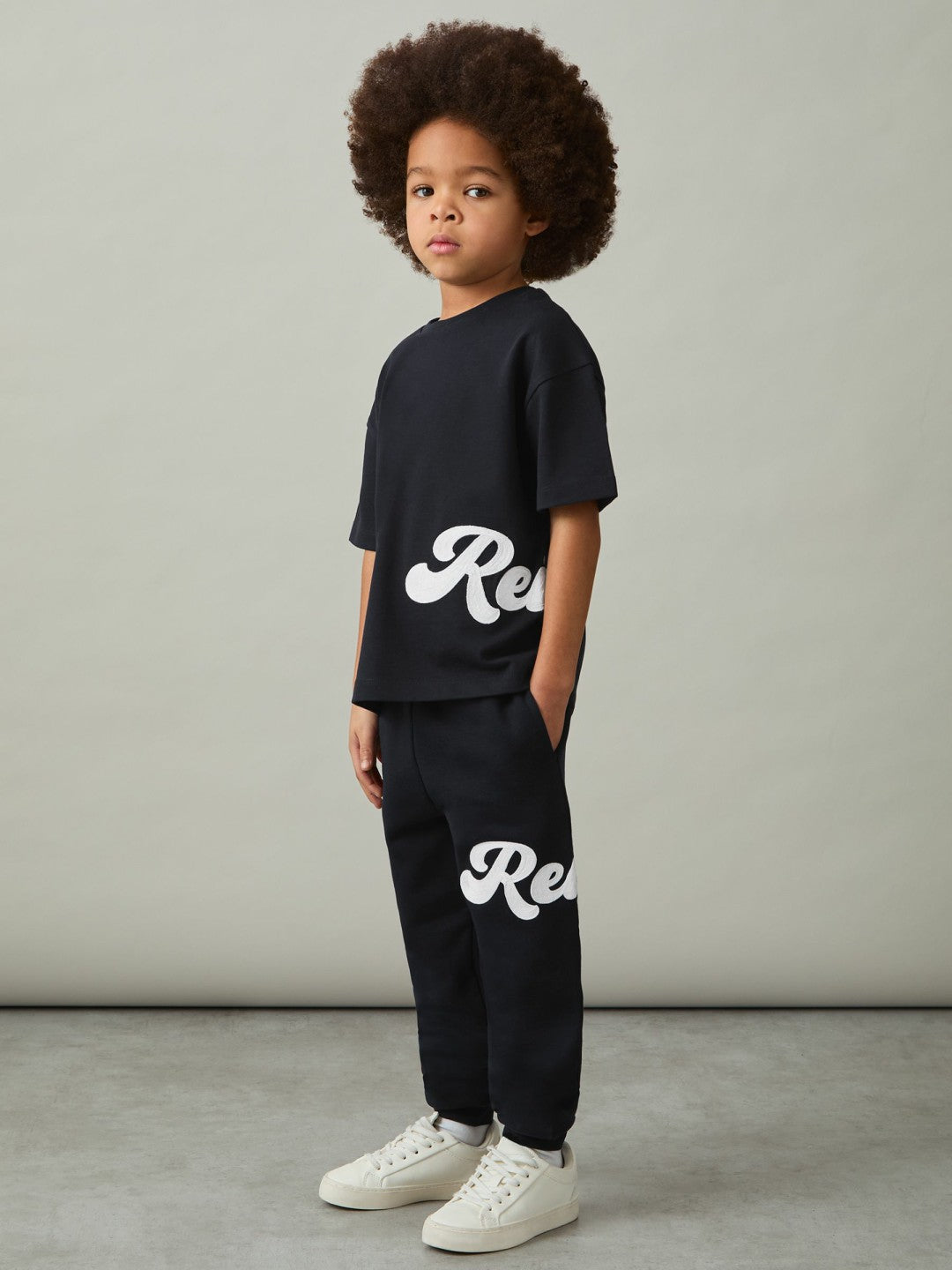 Reiss | 9-13 yrs Cotton Script-Logo Oversized T-Shirt in Navy