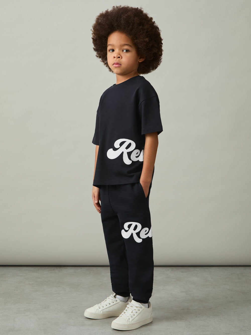 Reiss | 9-13 yrs Cotton Script-Logo Oversized T-Shirt in Navy