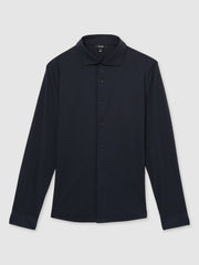 Reiss | Cotton-Jersey Button-Through Shirt in Navy