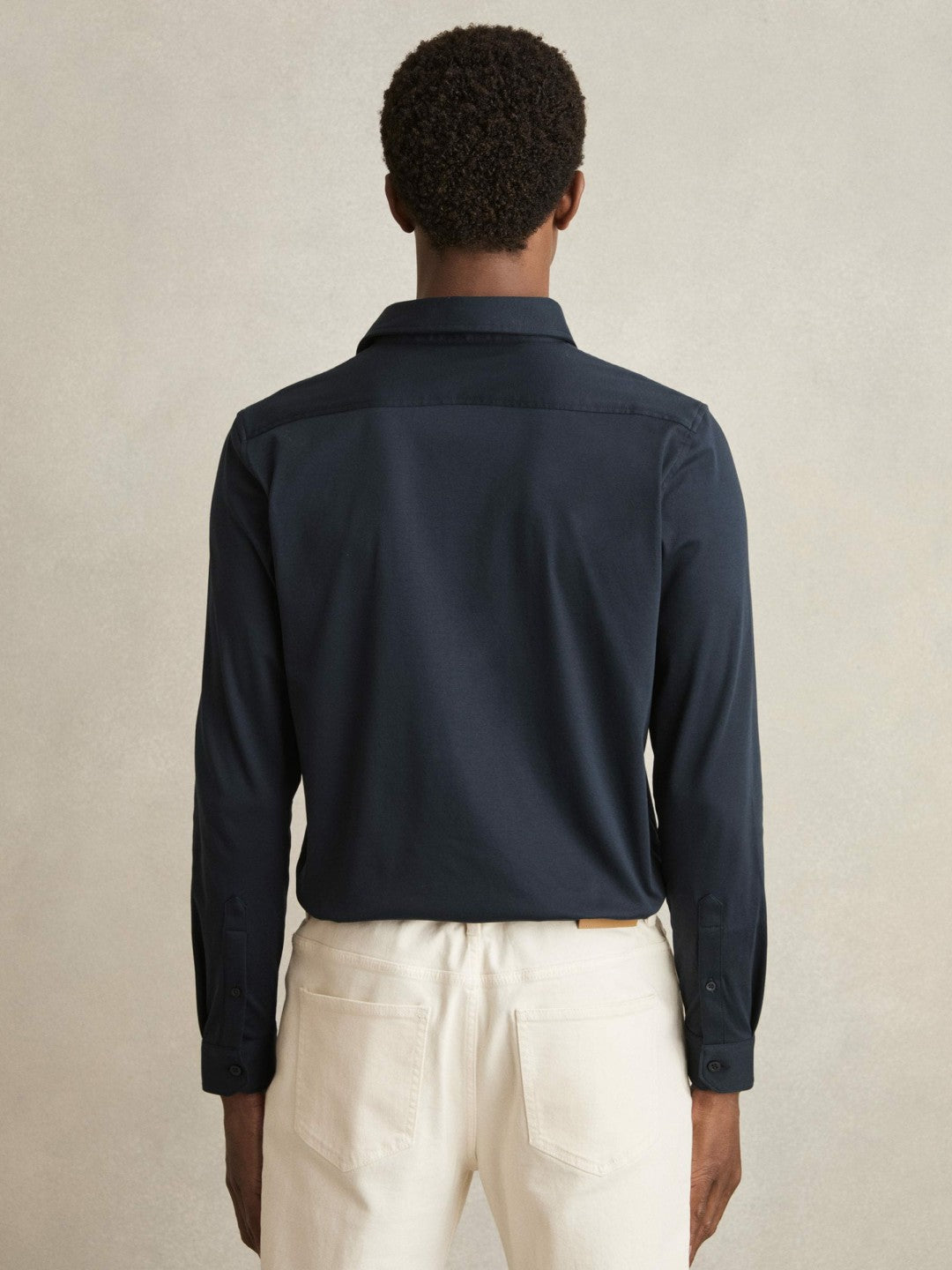 Reiss | Cotton-Jersey Button-Through Shirt in Navy