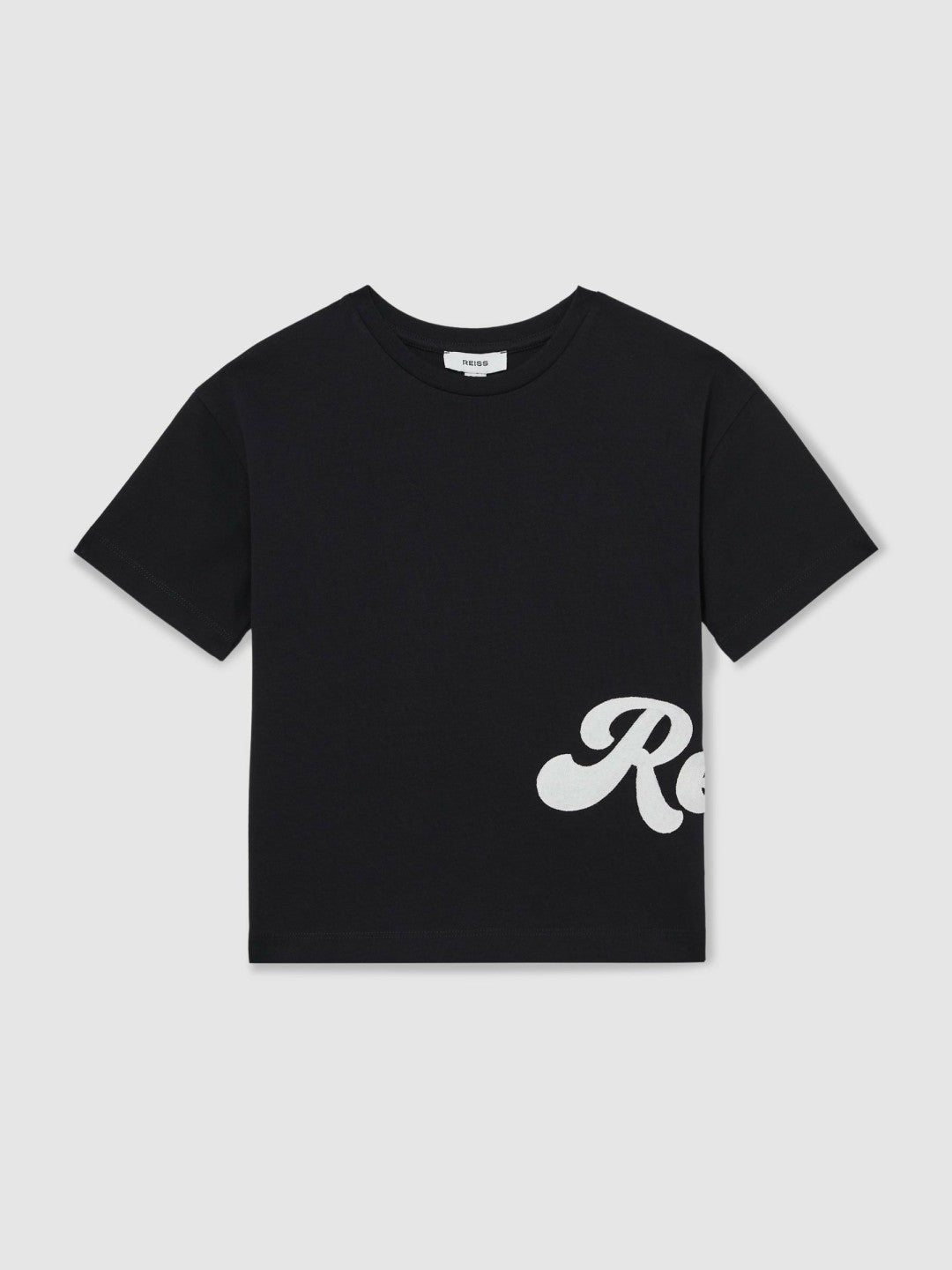 Reiss | 9-12 yrs Cotton Script-Logo Oversized T-Shirt in Navy