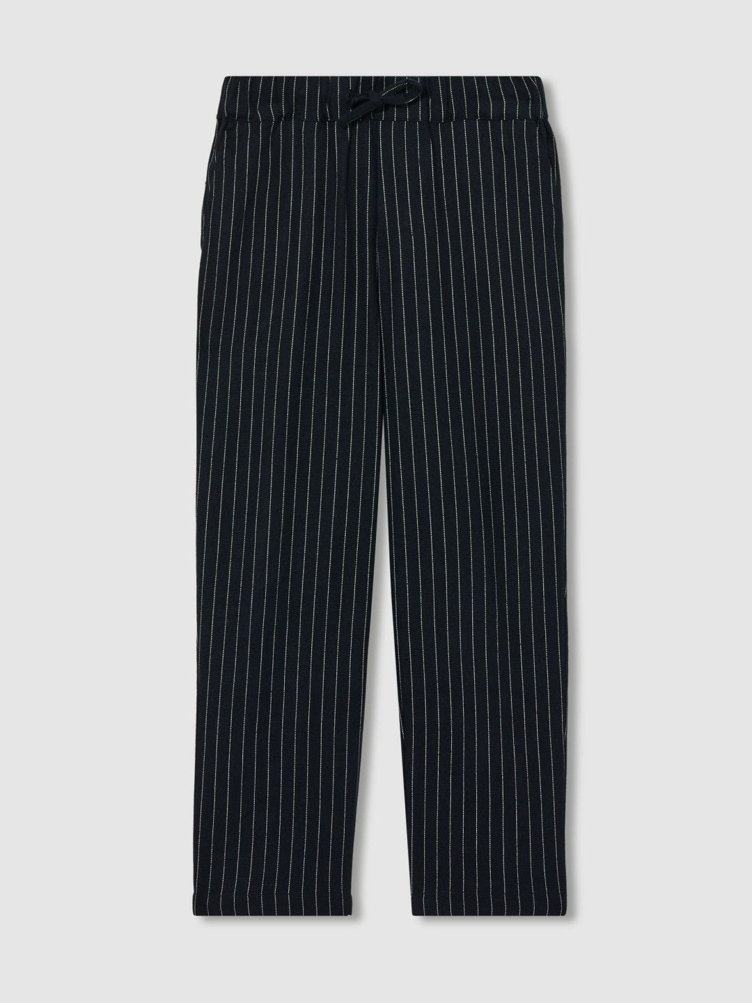 Reiss | Linen-Blend Drawstring Trousers in Navy Stripe