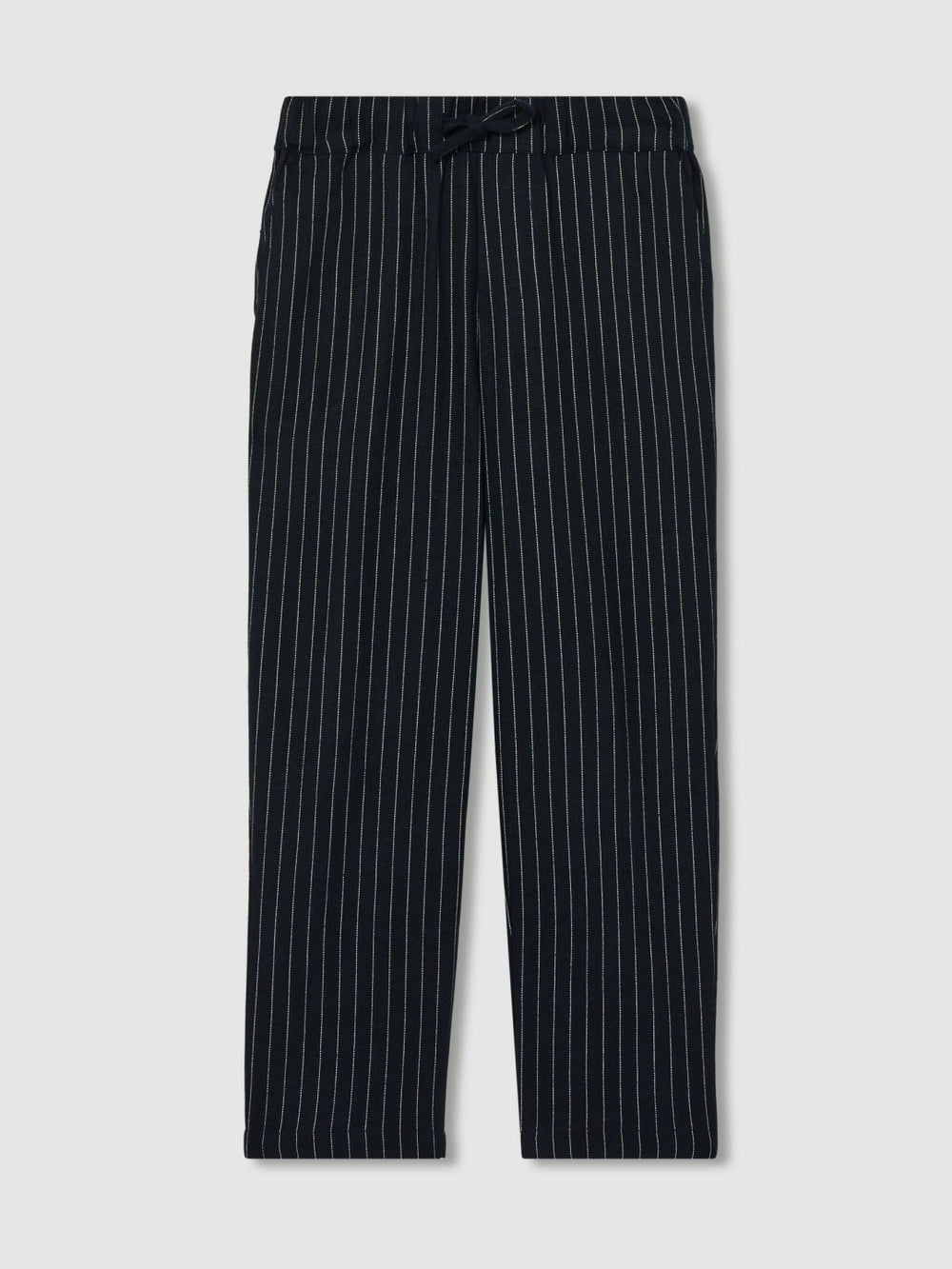 Reiss | Linen-Blend Drawstring Trousers in Navy Stripe