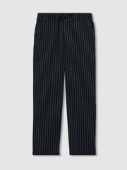 Reiss | Linen-Blend Drawstring Trousers in Navy Stripe