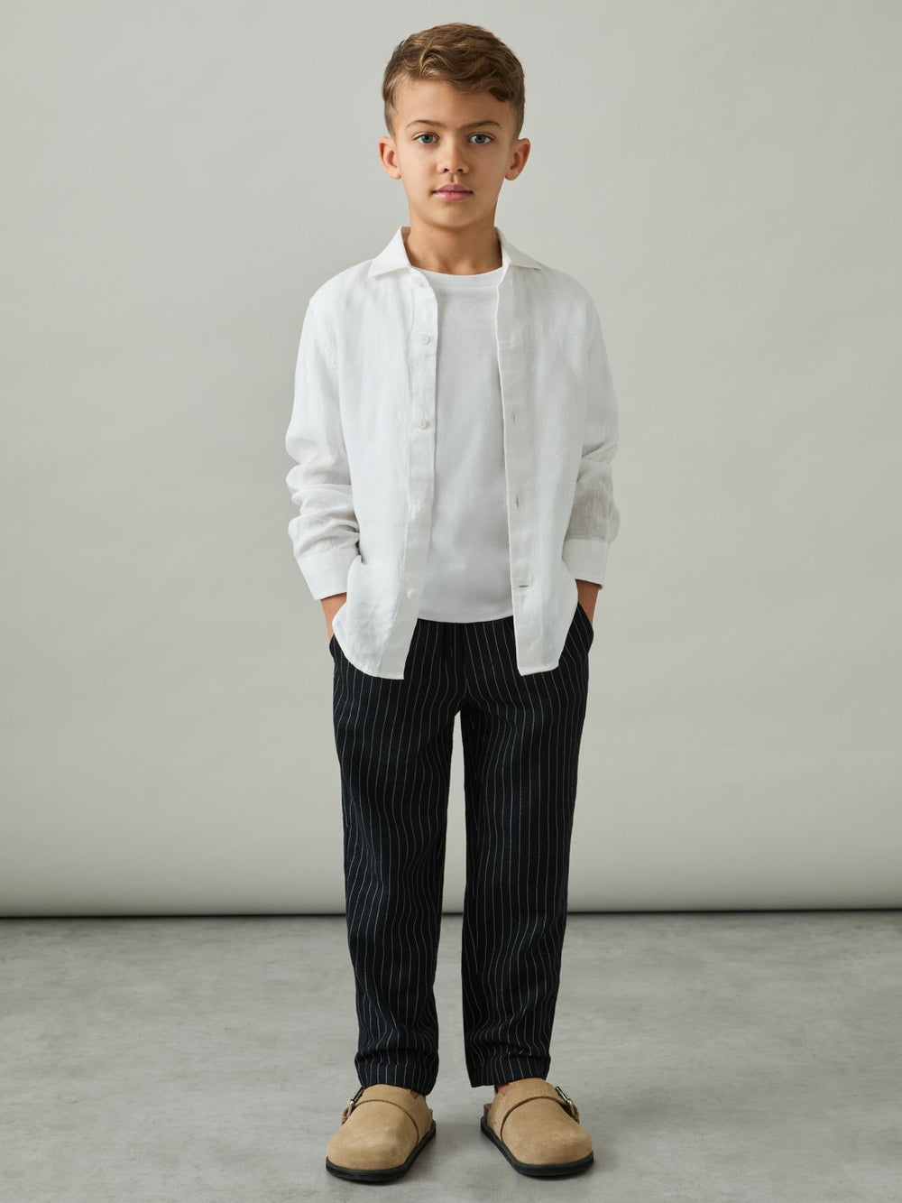Reiss | Linen-Blend Drawstring Trousers in Navy Stripe