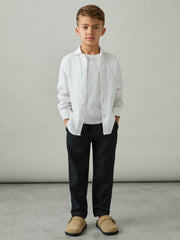 Reiss | Linen-Blend Drawstring Trousers in Navy Stripe
