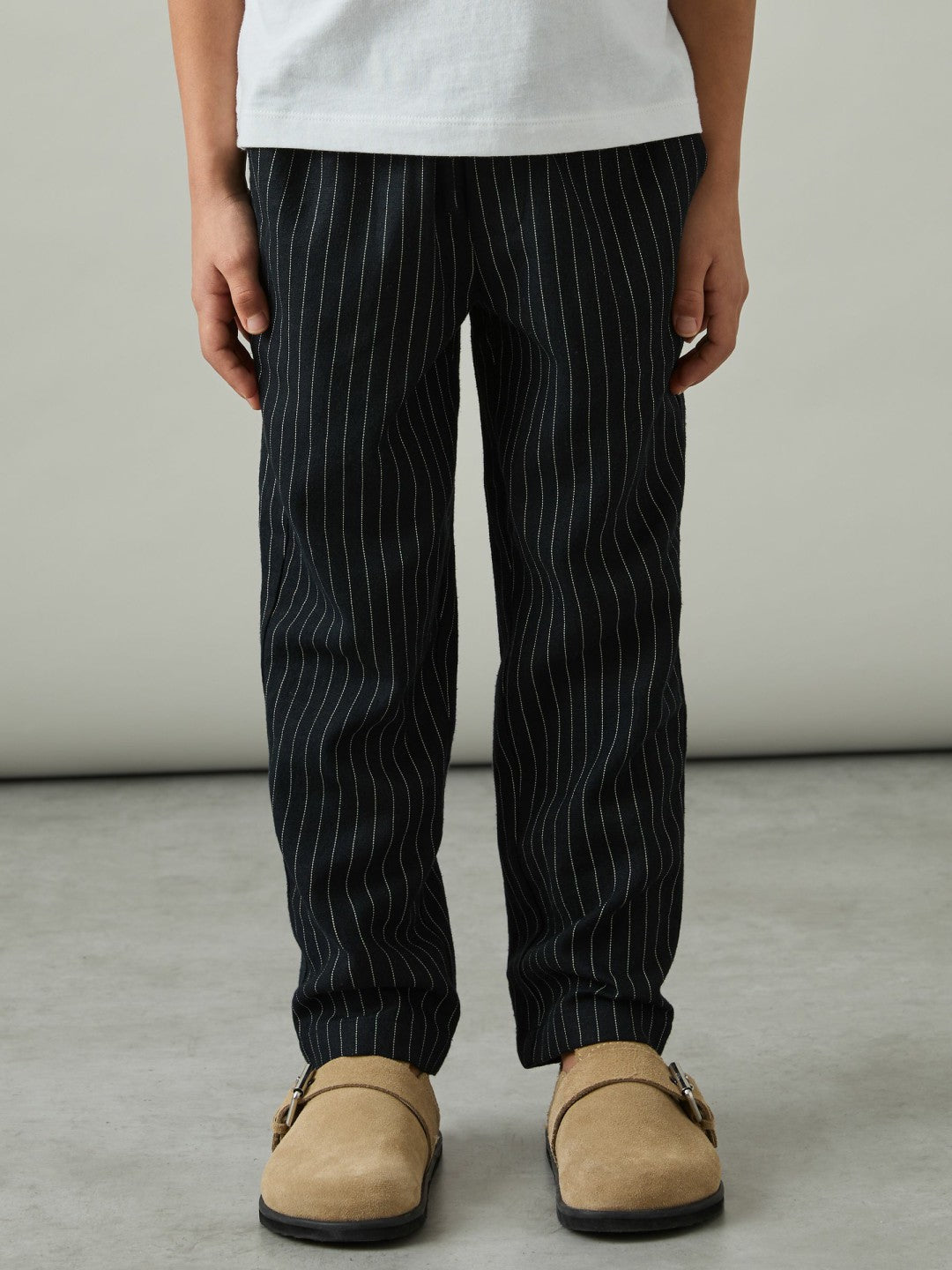 Reiss | Linen-Blend Drawstring Trousers in Navy Stripe