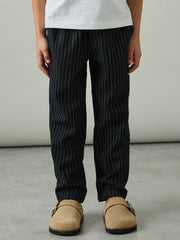 Reiss | Linen-Blend Drawstring Trousers in Navy Stripe