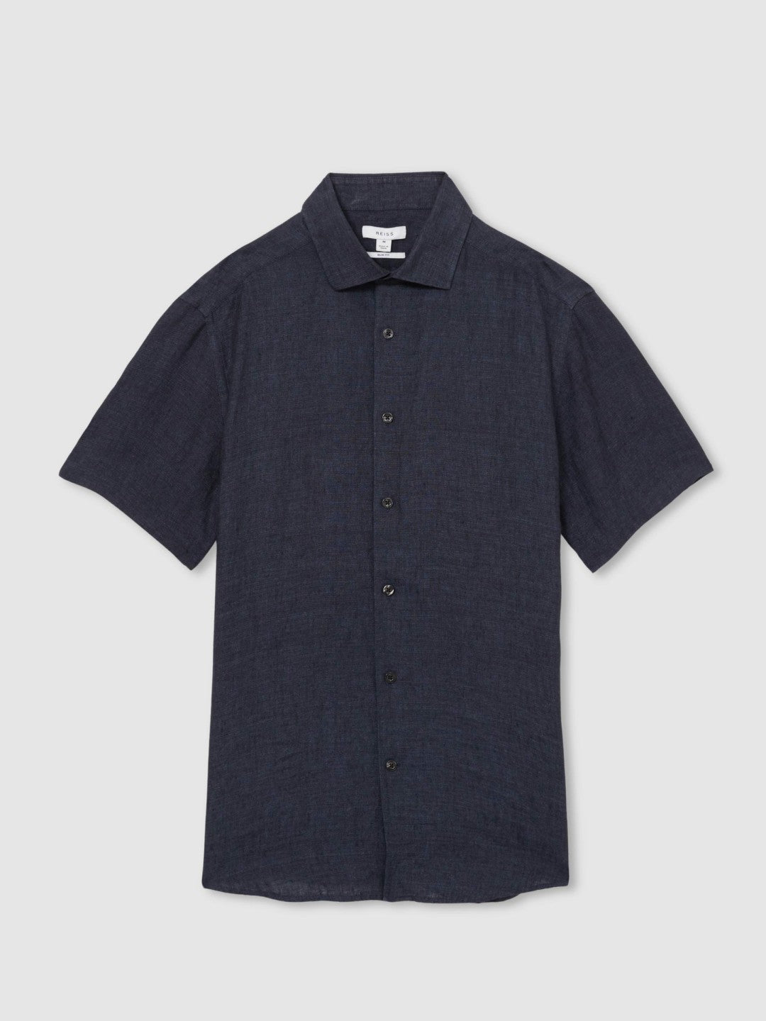 Reiss | Slim Fit Linen Button-Through Shirt in Navy