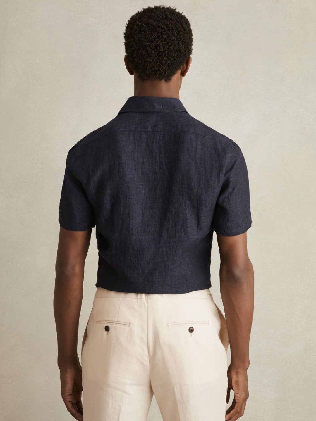 Reiss | Slim Fit Linen Button-Through Shirt in Navy