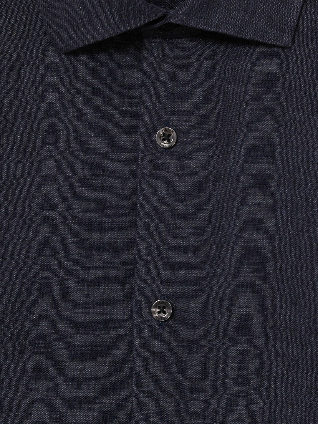 Reiss | Slim Fit Linen Button-Through Shirt in Navy