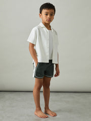 Reiss | 9-13 yrs Colour-Block Piped Swim Shorts in Green/White