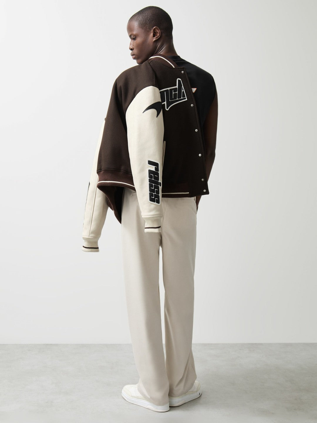 Reiss | McLaren F1 Team Bomber Jacket in Brown/Ivory/White