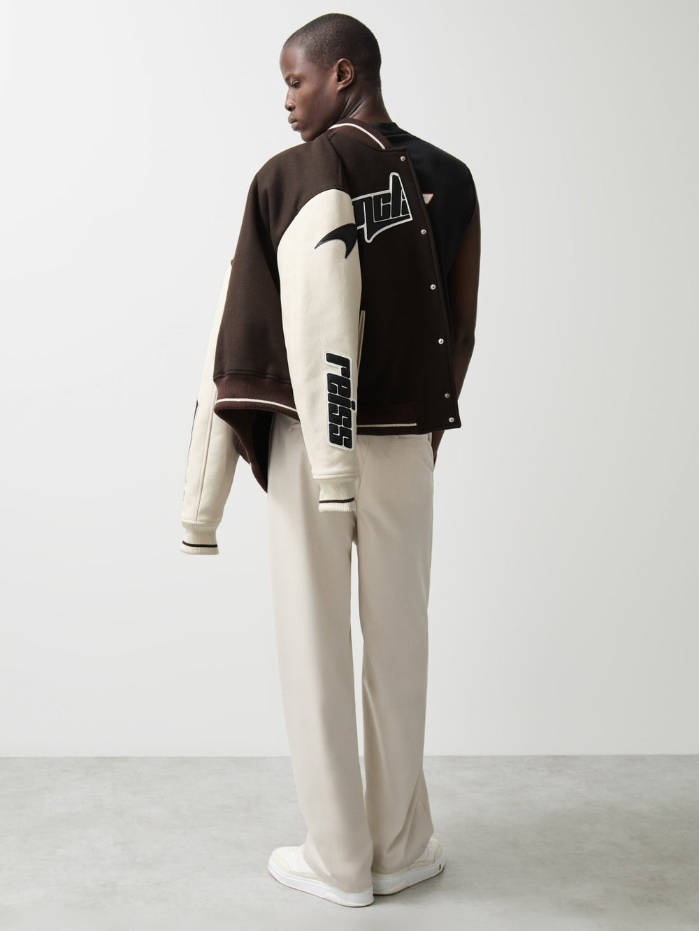 Reiss | McLaren F1 Team Bomber Jacket in Brown/Ivory/White