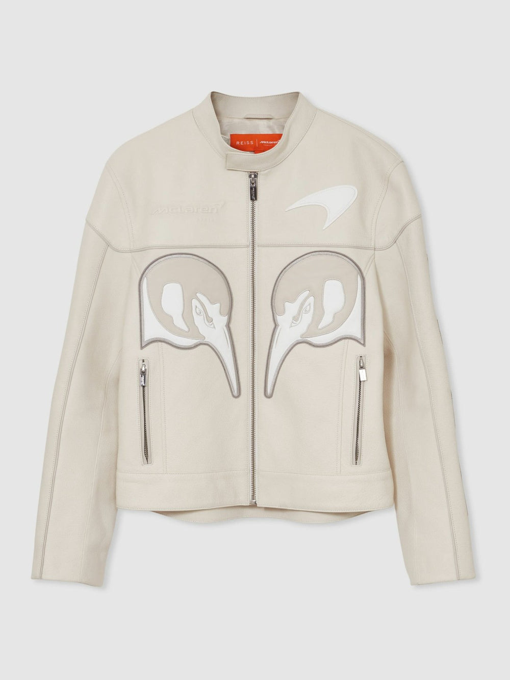 Reiss | McLaren F1 Team Leather Biker Jacket in Off White