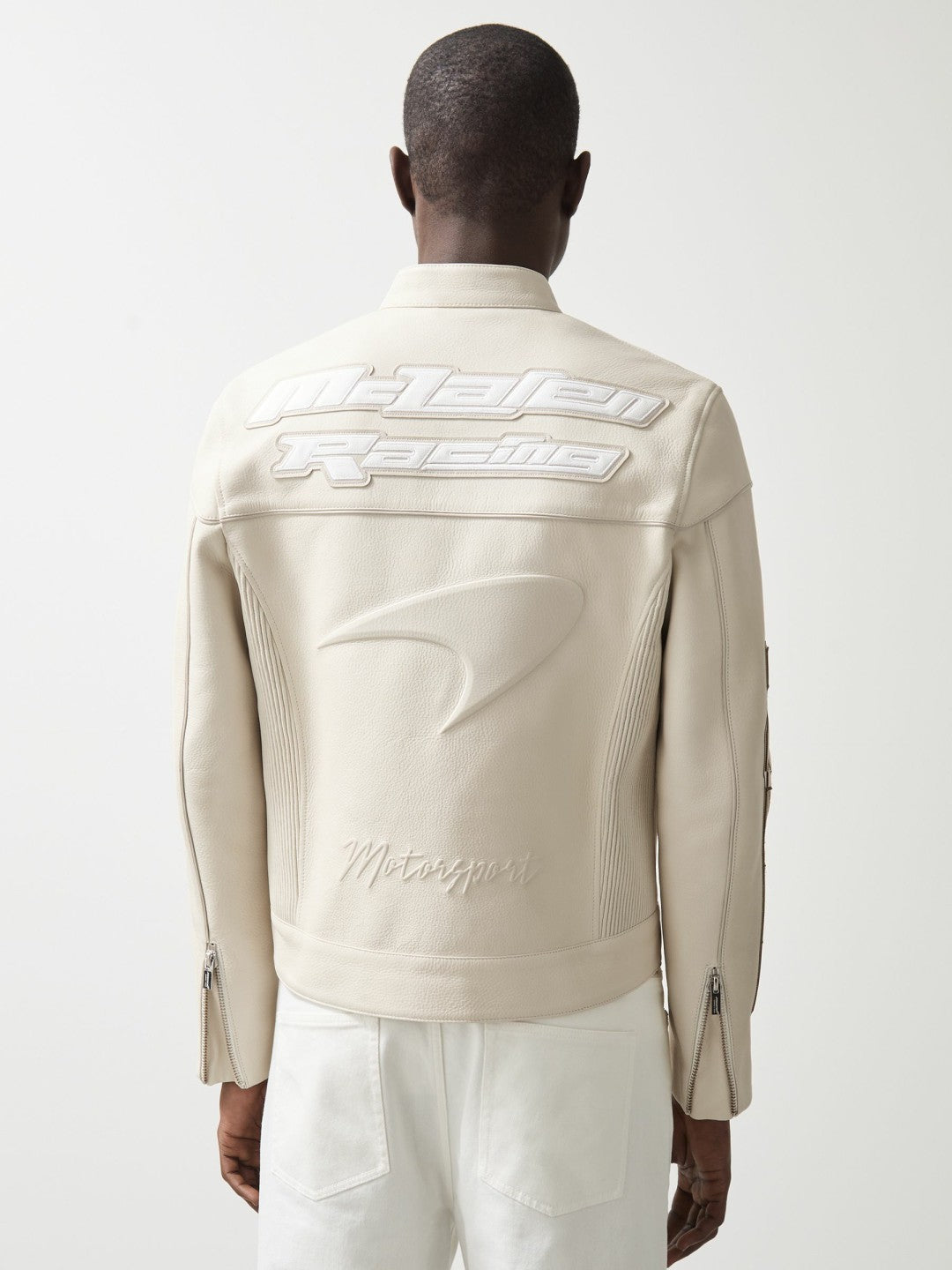 Reiss | McLaren F1 Team Leather Biker Jacket in Off White