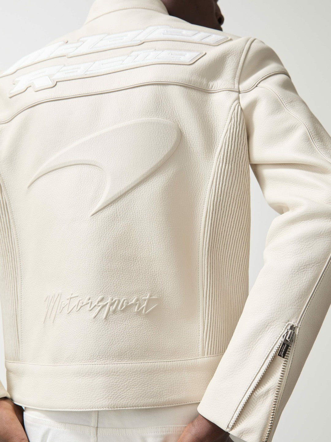 Reiss | McLaren F1 Team Leather Biker Jacket in Off White