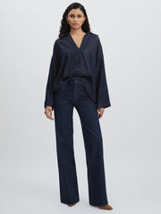 Reiss | Paige High Rise Wide Leg Jeans in Edinburgh Dark Blue