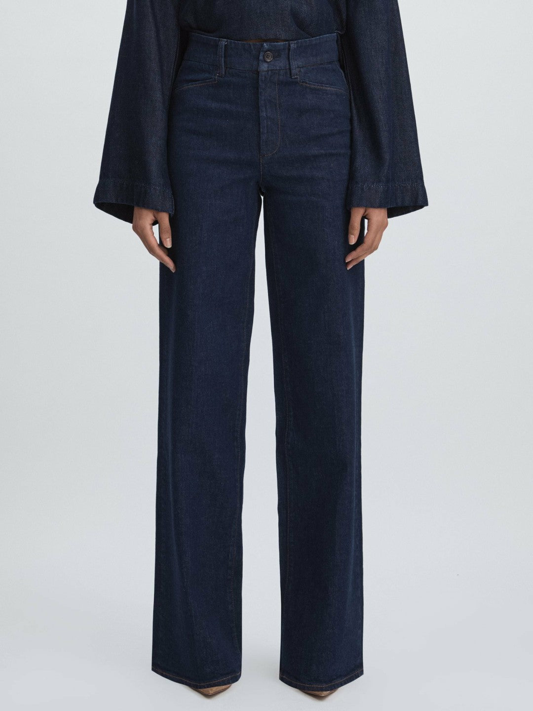 Reiss | Paige High Rise Wide Leg Jeans in Edinburgh Dark Blue