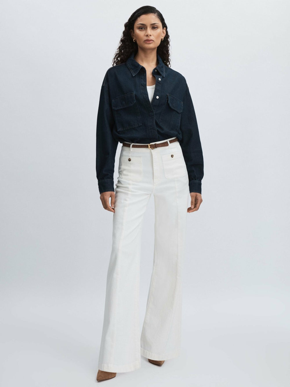 Reiss | Paige Wide-Leg Patch Pocket Jeans in Ecru