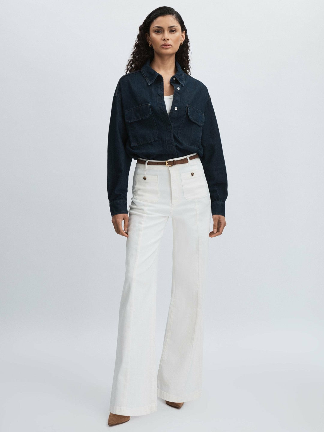 Reiss | Paige Wide-Leg Patch Pocket Jeans in Ecru