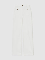 Reiss | Paige Wide-Leg Patch Pocket Jeans in Ecru