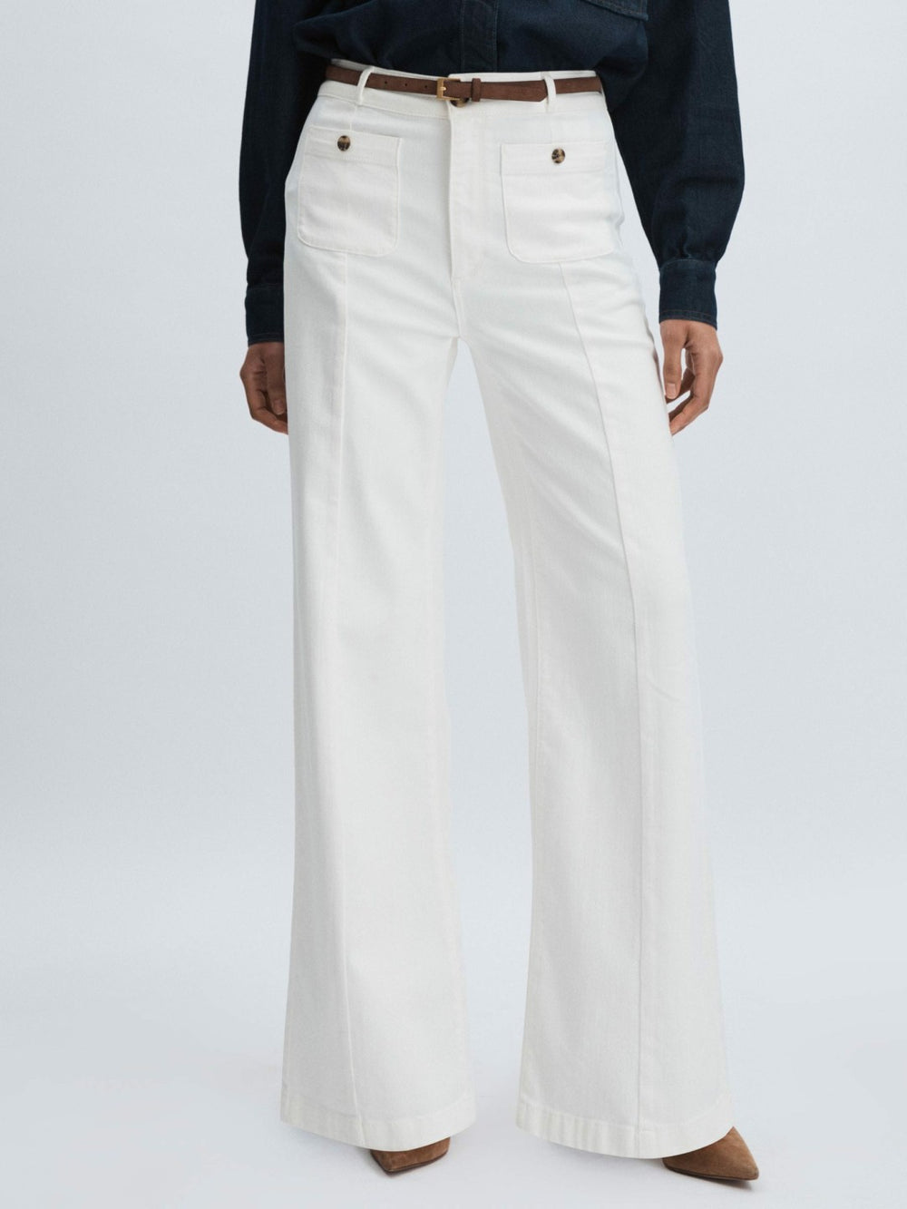 Reiss | Paige Wide-Leg Patch Pocket Jeans in Ecru