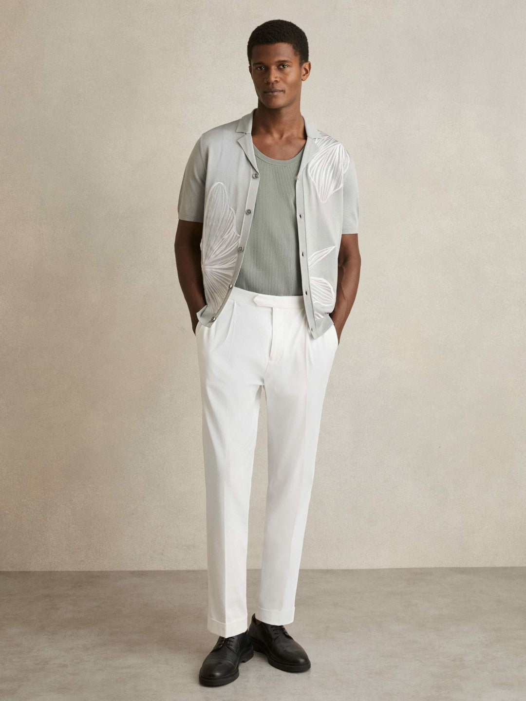 Reiss | Textured Crew Neck Ribbed Vest in Sage Green