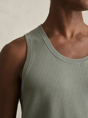 Reiss | Textured Crew Neck Ribbed Vest in Sage Green