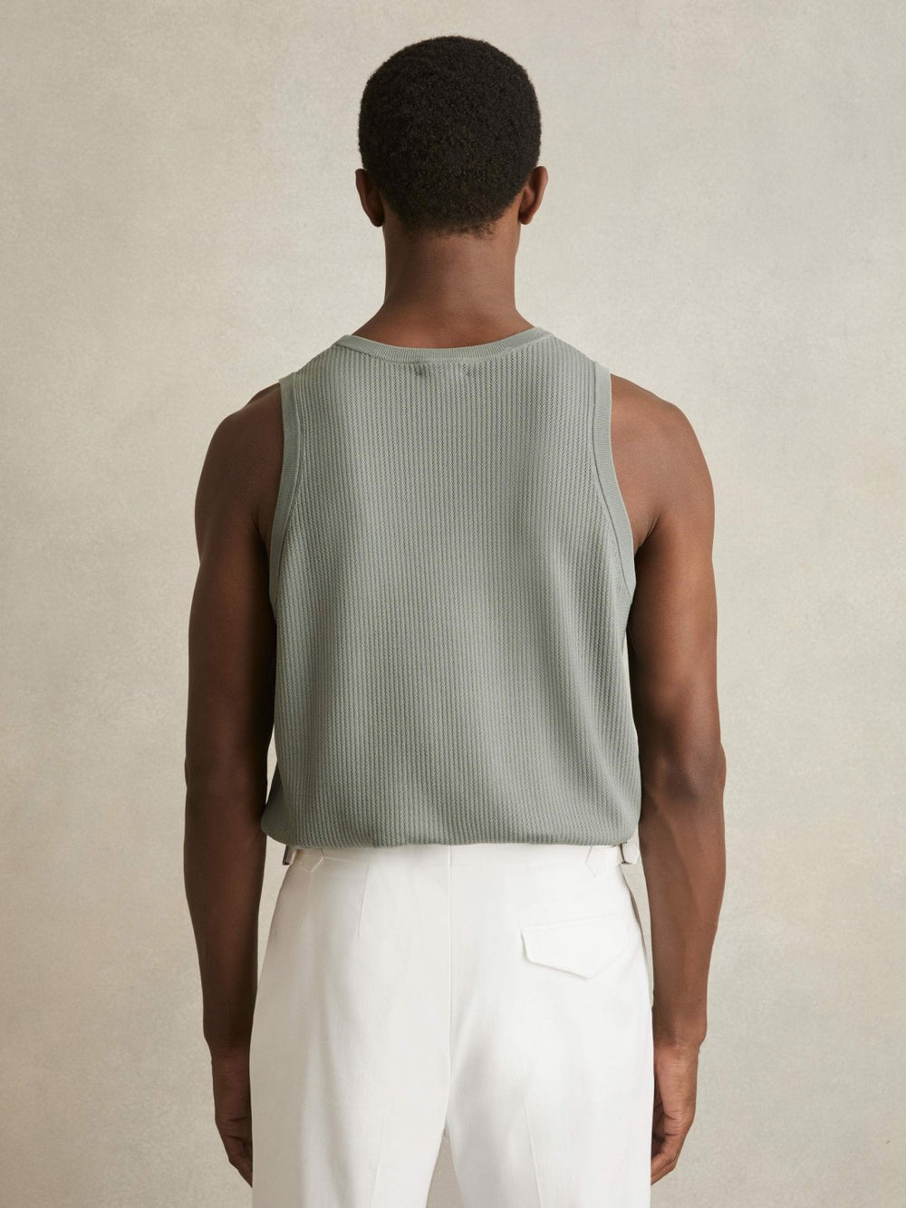 Reiss | Textured Crew Neck Ribbed Vest in Sage Green