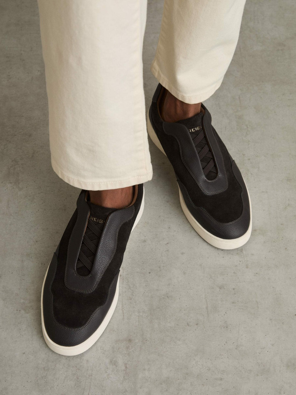 Reiss | Leather Elasticated-Lace Trainers in Espresso Brown