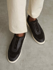 Reiss | Leather Elasticated-Lace Trainers in Espresso Brown