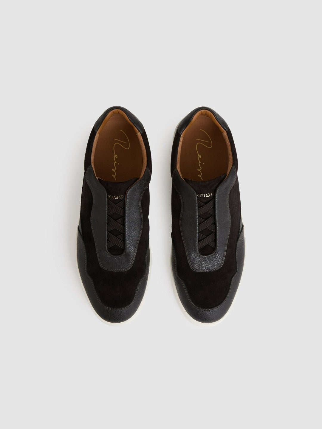 Reiss | Leather Elasticated-Lace Trainers in Espresso Brown