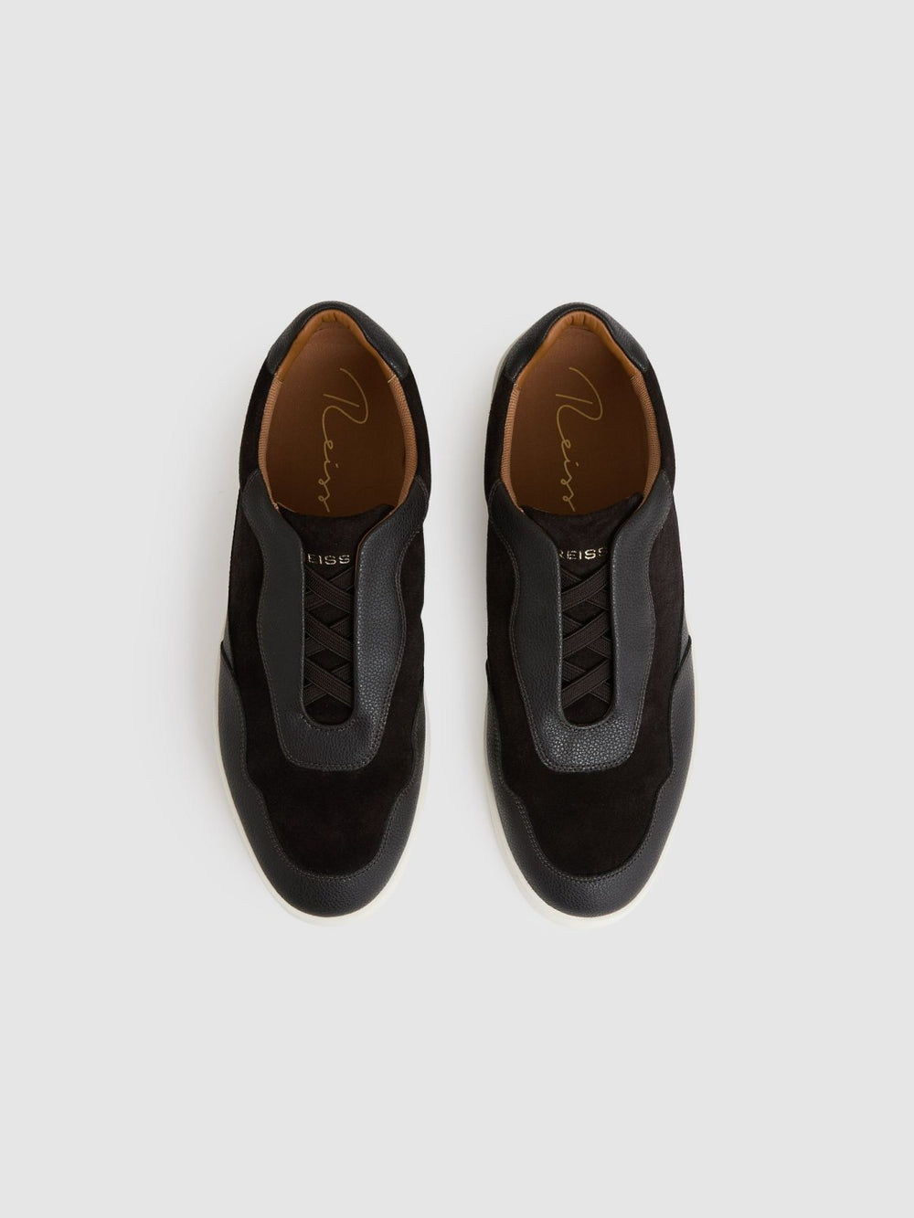 Reiss | Leather Elasticated-Lace Trainers in Espresso Brown