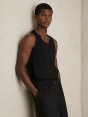 Reiss | Textured Crew Neck Ribbed Vest in Black